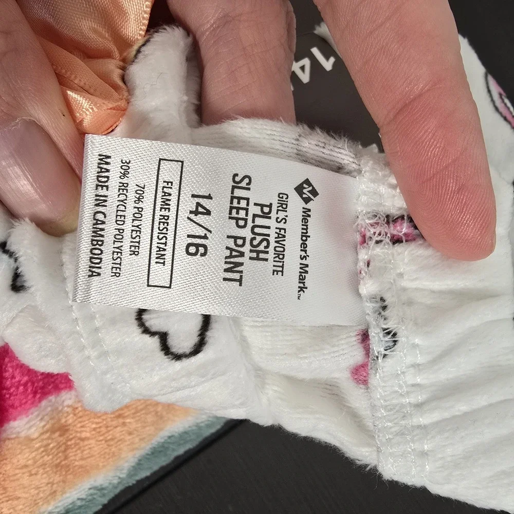 Members Mark Girls 2-Pack Plush Sleep Pants Emoji Stripes Size 14/16 NEW‎